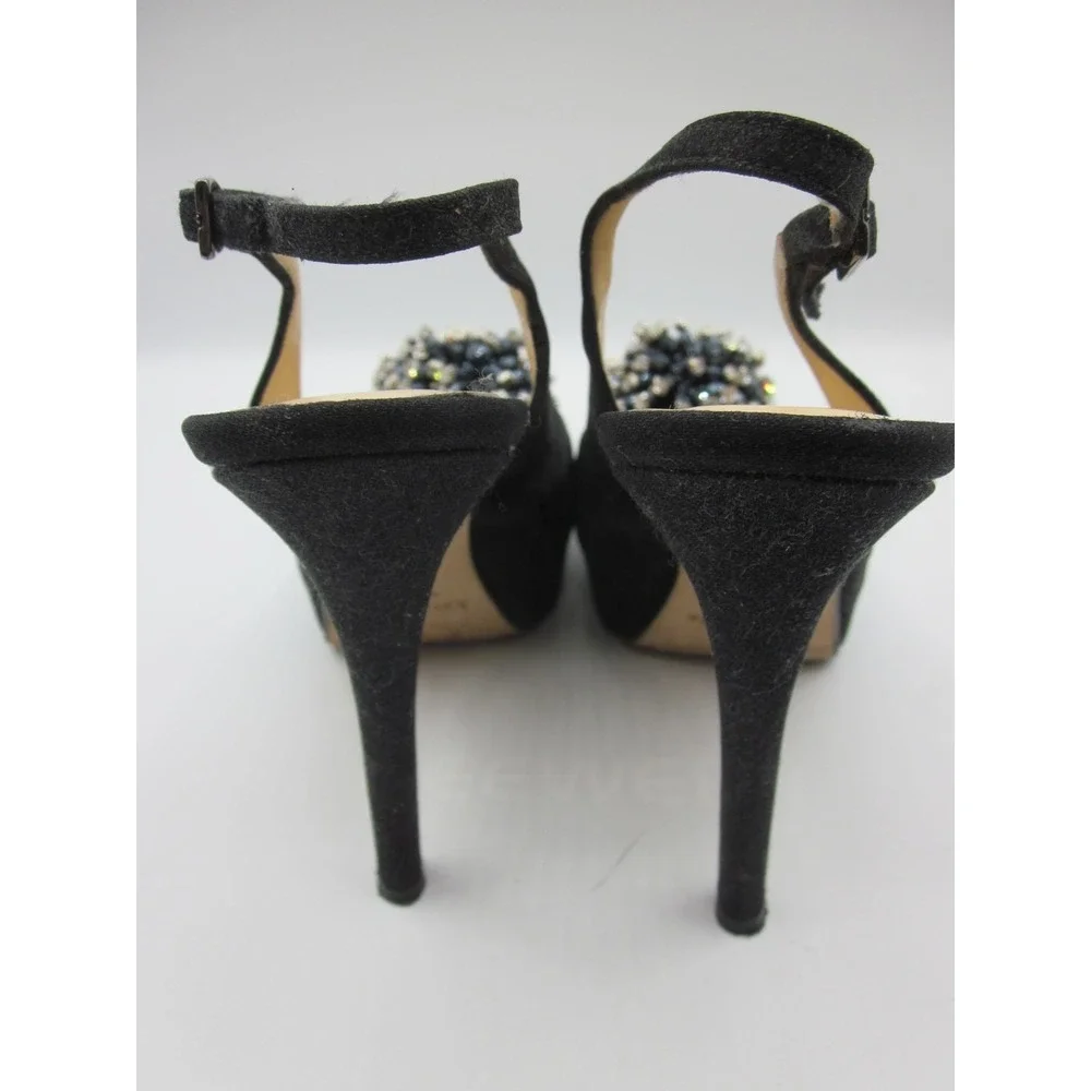 Black canvas w/ crystal burst trim toe Kate Spade slingback sandal Sz 7